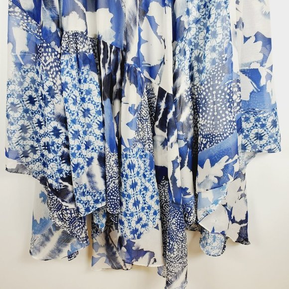 MAXI SKIRT (+ Slip) Asymmetrical Blue & White Abstract Floral Sz XL - Picture 4 of 10